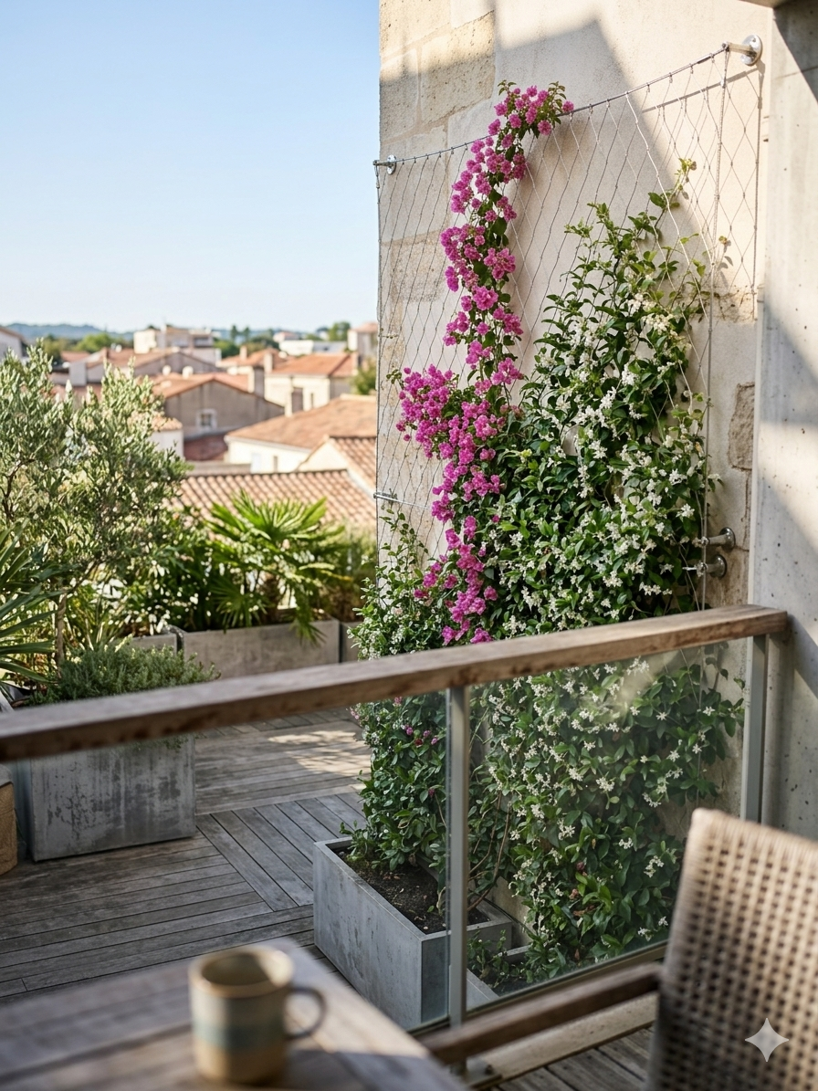 Terrasse résidentielle filet végétalisation balcon