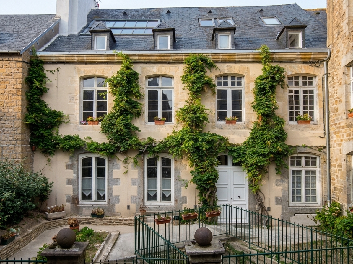 Façade maison câbles tendus clématites jasmin